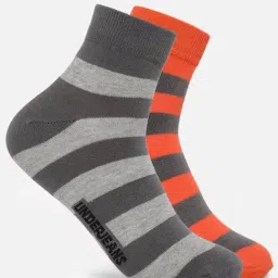 UnderJeans by Spykar Grey & Orange Striped Socks - Pack of 2-picture-40