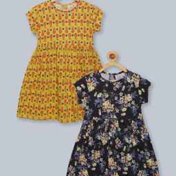 Kiddopanti Kids Mustard & Black Printed Dress (Pack Of 2)-image-74