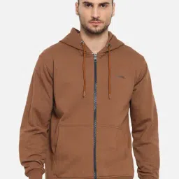 GRIFFEL Brown Full Sleeves Hooded Sweatshirt-picture-37
