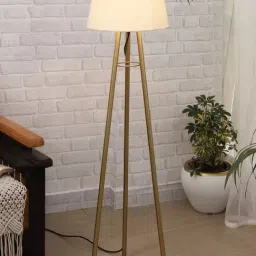 Homesake Cream & Golden Metal Standing Floor Lamp with Bulb and Floor Switch (Iron Legs)-image-31