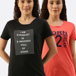 Kryptic Black & Fuchsia Printed Cotton T-Shirt - Pack of 2-image-99