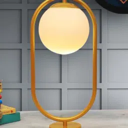 Homesake White & Golden Metal Bedside Globe Desk Lamp-image-94