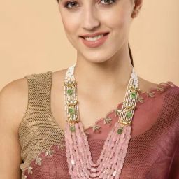 Dugran By Dugristyle Pink & Green Necklace with Kundan & Pearls-image-14