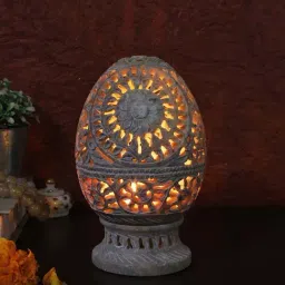 Aapno Rajasthan Red Soapstone Egg Shaped Tealight Holder-22