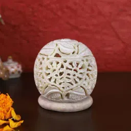 Aapno Rajasthan White Soapstone Cut Design Tealight Holder-image-18