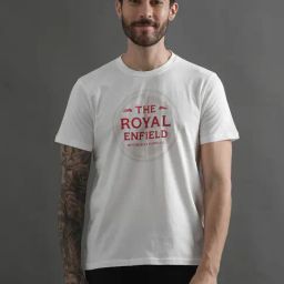 Royal Enfield Crusader White Regular Fit Printed Crew T-Shirt-16