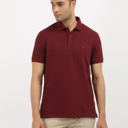 Tommy Hilfiger Maroon Cotton Regular Fit Texture Polo T-Shirts-image-67