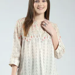 Monte Carlo Women Geometric Print Mandarin Collar Cotton Top-picture-21