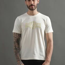 Royal Enfield MLG Off White Regular Fit Printed Crew T-Shirt-image-26