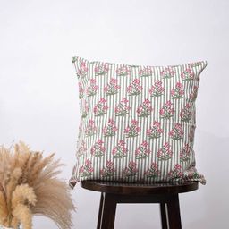Block N Style White & Green Floral Block Printed Cotton Square Cushion Covers-16