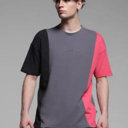 Jack & Jones Grey Cotton Loose fit Colour Block T-Shirts-image-33