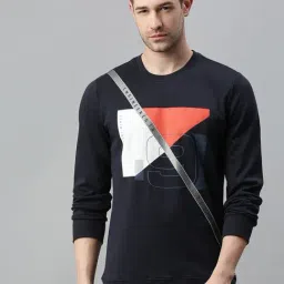 SHOWOFF Navy Cotton Slim Fit Printed Sweatshirt-picture-10