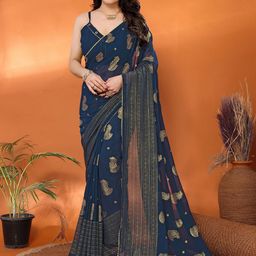 AMRUTKALA SAREES Ethnic Motifs Printed Block Print Saree with Blouse Piece-13