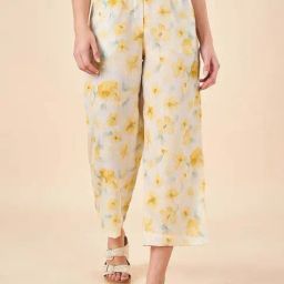 Akkriti by Pantaloons White & Yellow Linen Printed Pants-image-20