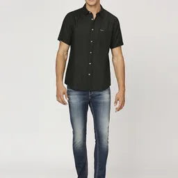 Pepe Jeans Men Spread Collar Solid Linen Casual Shirt-image-50