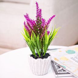 Ekhasa Pink & Green Faux Artificial Flower With Cement Vase Pot-11