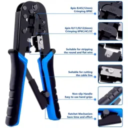 FEDUS RJ45 7 in 1 Crimping Tool Kit Combo 2 Ergonomic, Textured (Pack of 50 Pcs) image 4