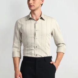 Arrow New York Brown Slim Fit Striped Shirt-image-18
