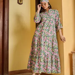 Pink Paprika by SASSAFRAS Floral Printed Flared Sleeve Maxi Tiered Dress-picture-50