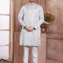 EVASTRO Geometric Embroidered Mirror Work Pure Cotton Straight Kurta with Pyjamas-picture-11