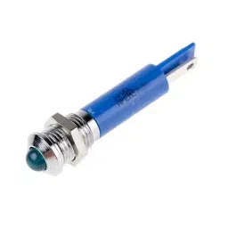 RS PRO Blue Panel Mount Indicator 24V DC, Mounting Hole Size 8 mm, Termination Type Faston, Solder Lug, IP Rating IP67, Model No 8385554-5