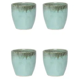 AMALAFIEE CERAMICS Turquoise Blue & Brown 4 Pieces Printed Ceramic Glossy Cups 200 ml-5