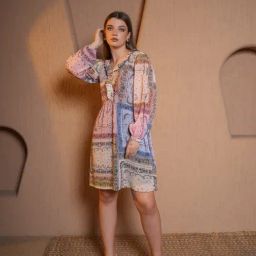PURVAJA Multi Geometric Full Sleeves Dress-image-14