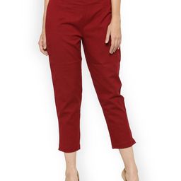 Indibelle Women Maroon Smart Tapered Fit Solid Peg Trousers-picture-10