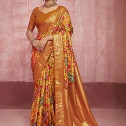 Satrani Yellow Silk Woven Saree With Unstitched Blouse-image-25
