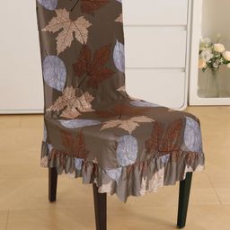 Dakshya Industries Brown and Grey 6 Pieces Floral Printed Frill Chair Covers-26