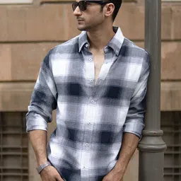 Powerlook Men Tartan Checked Spread Collar Casual Shirt-image-13