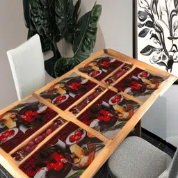 REVEXO 6Pc Maroon & Red Printed Rectangle Costers & Table Placemats-11