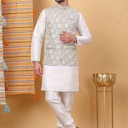 KRAFT INDIA LUXE Men Floral Embroidered Regular Kurta with Churidar-picture-8