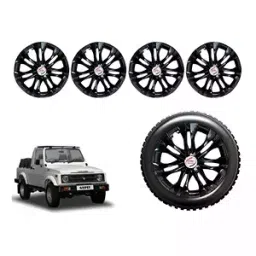 Auto Pearl InBlk23 R15 Press Type Wheel Hubcap with Retention Ring 381 mm(15 Inch) for Maruti Suzuki Gypsy King (Pack of 4 Pcs)-image-88