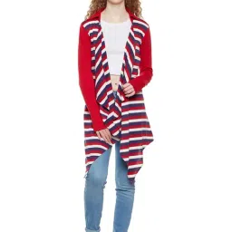 Hypernation Red & Blue Cotton Striped Shrug-image-99