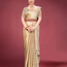 Kandora Belted Saree With Embroidered Blouse Piece-image-72