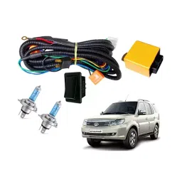 Auto Pearl Phoenix Headlamp 100/90W & 130/100W Wiring Harness Kit with Relay, Switch & Halonix H4 12V 130/100W Halogen Bulb for Tata Safari Storme-16