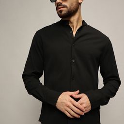 The Lifestyle Co. Men Premium Band Collar Solid Cotton Casual Shirt-picture-1