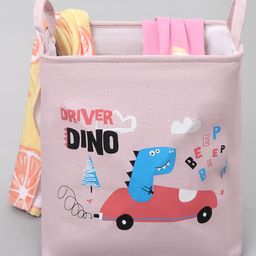 Waterproof And Collapsible Printed Cotton Laundry Bag Cum Storage Bag Square - Pink-image-7