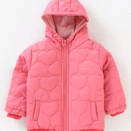 Babyoye Full Sleeves Hooded Padded Jacket with Heart Patterns - Strawberry Pink-image-43