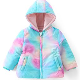 Babyhug Woven Full Sleeves Hooded Jacket With Marble Print - Blue-image-59