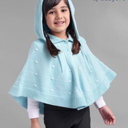 Babyoye Eco Conscious 100% Cotton Knit Solid Woolen Poncho-Blue-picture-16