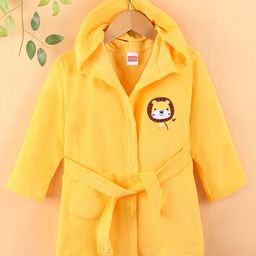 Babyhug Cotton Terry Knit Full Sleeves Hooded Bath Robe Lion Design - Yellow-image-41