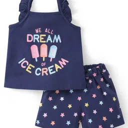 Babyhug Cotton Single Jersey Knit Frill Sleeves Night Suit Star & Ice Cream Print- Navy Blue-picture-10