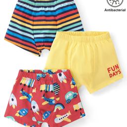 Babyhug 100% Cotton Knit  Antibacterial Briefs  Striped Text & Aeroplane Print Pack of 3 - Multicolour-image-36