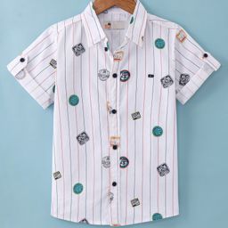 Dew Drops Poplin Knit Half Sleeves Printed Shirt - White-image-99