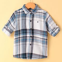 JASH KIDS Cotton Woven Full Sleeves Checkered Shirt - Navy Blue & White-image-45