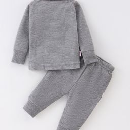 Mom's pet Cotton Full Sleeves Solid Ribbed Thermal Set - Grey Melange-image-81