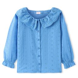 Babyhug Rayon Woven Full Sleeves Peter Pan Collar Top with Schifli Detailing - Blue-image-71
