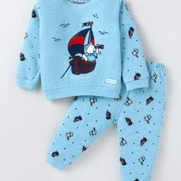 Little Darlings Full Sleeves Winter Wear Set With Teddy Print - Light Blue-image-36